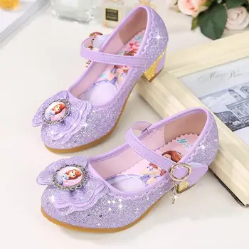Nye Piger høje hæle Sandaler Sommer Forår børn princess Sofia sko lille pige sko lilla enfant sko sandaler