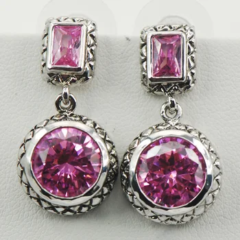 Nye Pink Krystal Zircon Kvinde 925 Sterling Sølv Krystal Øreringe TE520