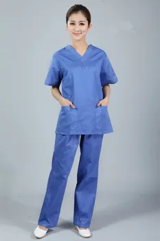 Nye plus size Kvinder V hals Sommer Sygeplejerske Uniform Hospital Medical Krat Sæt Tøj Korte Ærmer Kirurgisk Scrubs