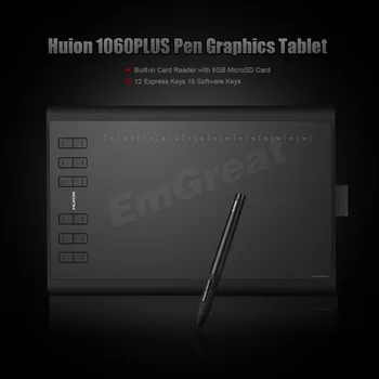 Nye Pro Version Huion 1060 Plus Grafisk Tegning Digital Tablet w/ Kortlæser, 8G SD-Kort 5080 LPI 12 Hurtig-Tast 16 Software Nøgle