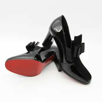 Nye REELLE FOTO høje hæle pumper firkantet tå i ægte læder sko til kvinder, damer sort Sexet chaussure femme kvinde