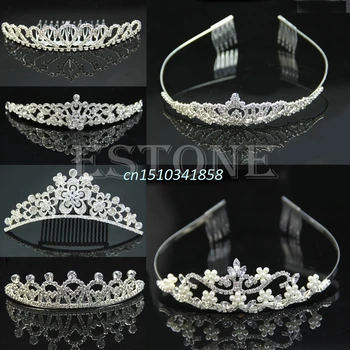 Nye Rhinestone Bryllup Brude Crystal Hair Hovedbøjle Crown Kam Tiara Prom Festspil #Y51#