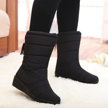 Nye vinter damer sort cashmere sne støvler i skråningen med varm kvindelige støvler vandtæt skridsikker kvinders støvler