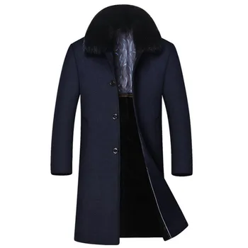 Nye Vinter high-end mænds jakke business casual varm frakke Plus velvet uld frakke lang Overfrakke Vindjakke Aftagelig Pels krave