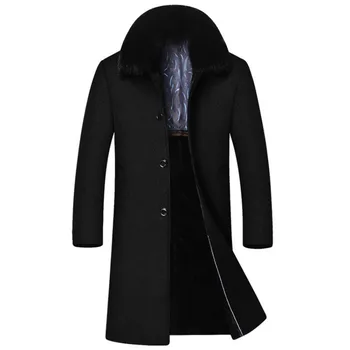 Nye Vinter high-end mænds jakke business casual varm frakke Plus velvet uld frakke lang Overfrakke Vindjakke Aftagelig Pels krave