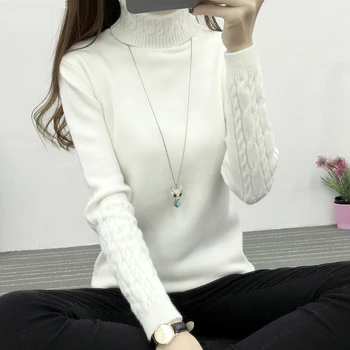 Nye vinter kjole koreanske Turtleneck Shirt-ærme kvindelige twist hoved fortykket slim slank sweater