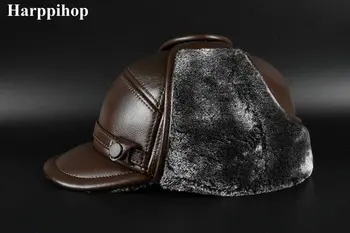 Nye vinter læder cap mænds læder cap på ældre Læder Hat Lei Feng hat