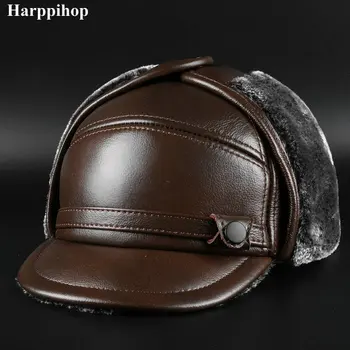 Nye vinter læder cap mænds læder cap på ældre Læder Hat Lei Feng hat