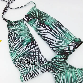 Nye Ét Stykke Badetøj Badetøj Skåret Ud Palm Tree Leaf Print Bikinier 2016 Kvinder Brasilianske High Cut Badetøj, Maillot De Bain
