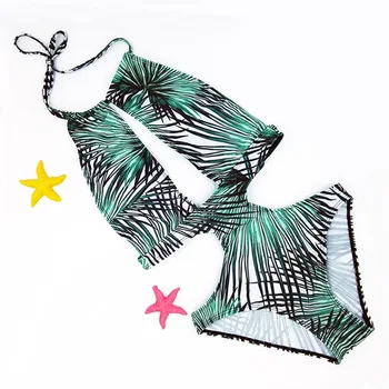 Nye Ét Stykke Badetøj Badetøj Skåret Ud Palm Tree Leaf Print Bikinier 2016 Kvinder Brasilianske High Cut Badetøj, Maillot De Bain