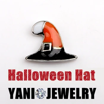 Nyeste 20pcs/masse Emalje Charm Flydende Medaljon Vedhæng Halloween Hat Charms til at Leve Glas Medaljon