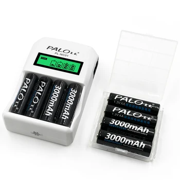 Nyeste C907W PALO LCD-Display Intelligent batterilader Til AA AAA NiCd Genopladelige NiMh-Batterier Med 8*3000mAh AA-Batteri