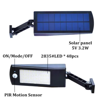 Nyeste Design Wireless Solar Light 48 LED-900LM 4500mAh Auto PIR bevægelsesføler Have væglampe Til Udendørs Vandtæt Belysning