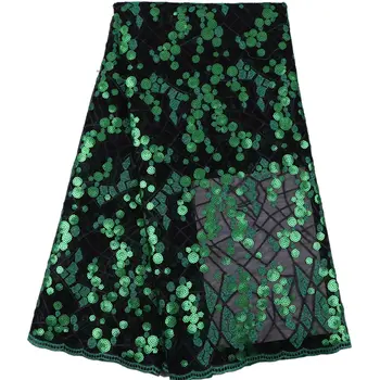 Nyeste franske Nigerianske Snørebånd Tekstiler af Høj Kvalitet Tyl Afrikanske Snørebånd Stof Med Palietter Til Fest kjole grøn sort QA192