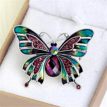Nyeste Multi Farve Violet Sommerfugl Broche Pins Krystal Rhinestone Insekt Emalje Pin Kvinder Fashionable Smykker Beklædningsgenstand Tilbehør