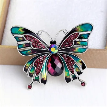 Nyeste Multi Farve Violet Sommerfugl Broche Pins Krystal Rhinestone Insekt Emalje Pin Kvinder Fashionable Smykker Beklædningsgenstand Tilbehør