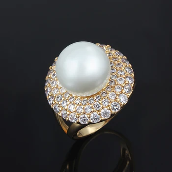 Nyeste Ringe til kvinder indstilling CZ & Imiteret perle Ring mode smykker Europæiske og Amerikanske stil, gratis drop shipping
