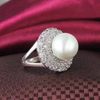 Nyeste Ringe til kvinder indstilling CZ & Imiteret perle Ring mode smykker Europæiske og Amerikanske stil, gratis drop shipping