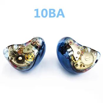 Nyeste Wooeasy 10BA i Øret Hovedtelefoner Blå Gear skræddersyet Hybrid Omkring Øret Hovedtelefon Med MMCX Forgyldt Øretelefon