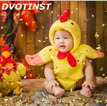 Nyfødte Baby Fotografering Rekvisitter Unisex Fotografia Dyr Kylling Bodysuit+Hat Plys Kostume Outfit Studio Foto Skyde Playsuit
