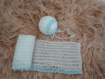 Nyfødte mohair stretch lace wrap med matchende hat,baby-håndlavede hæklede mohair blonder tæppe,wrap tæppe til nyfødte rekvisitter