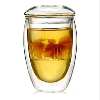 Nyhed gaver dobbeltvægget Glas te-filter 350ml,og tumbler,glas te kopper med låg og infusionsenheden