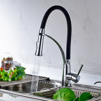Nyligt Design 360 Drejelig Solid Messing Enkelt Håndtag Mixer Vask Tap Trække Ned Køkkenarmatur I Krom