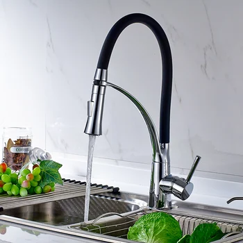 Nyligt Design 360 Drejelig Solid Messing Enkelt Håndtag Mixer Vask Tap Trække Ned Køkkenarmatur I Krom