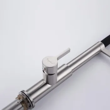 Nyligt Patent Design 360 Drejelig Solid Messing Enkelt Håndtag Mixer Vask Tap Trække Ned Køkkenarmatur I Børstet Nikkel