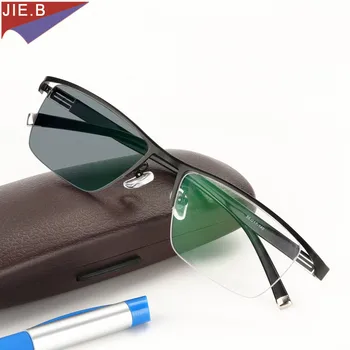 Nyt Design Fotokromisk Læsning Briller Mænd Halvdelen Rim Titanium legering Presbyopi Briller solbriller misfarvning med dioptrier