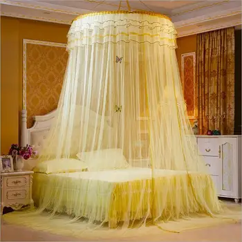 Nyt Design Hang Dome Myggenet Prinsesse Insekt Bed Baldakin Netting Blonder Rundt Myggenet Med Lysende Butterfly