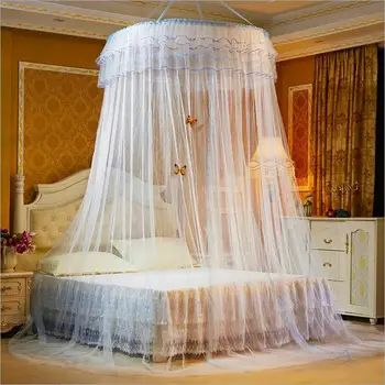 Nyt Design Hang Dome Myggenet Prinsesse Insekt Bed Baldakin Netting Blonder Rundt Myggenet Med Lysende Butterfly