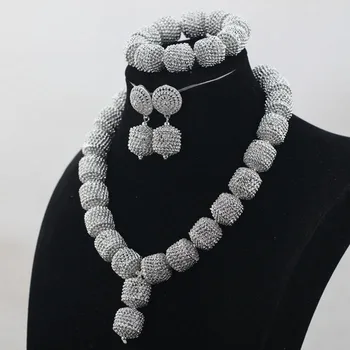 Nyt Design i Sølv/Guld Perler Smykke Sæt Kvinder Afrikansk Mode Smykker Tilbehør Nigerianske Bryllup Perler Sæt QW1184