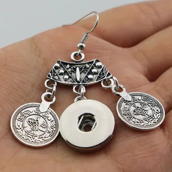 Nyt Design, lang stor sølv statement øreringe med 18mm metal-knappen snap charme dingle øreringe til kvinder, piger engros