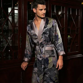 Nyt Design Mandlige Silke Satin Lang-Ærmet Kimono Nattøj I Silke af Høj Kvalitet Sexede Mænd Bade Kåbe slåbrok YE2519