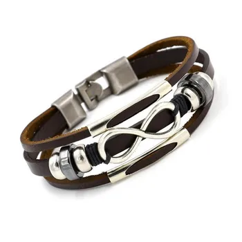 Nyt Design Sølv Farve Infinity Armbånd Armbånd Sort Brun Læder Hånd Kæde Spænde Venskab Mænd Kvinder Armbånd