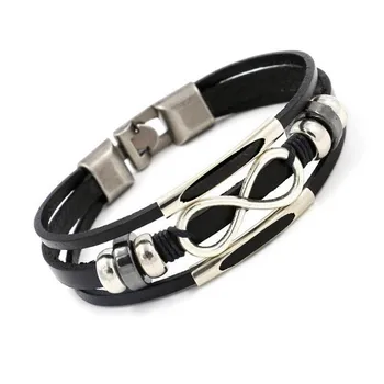 Nyt Design Sølv Farve Infinity Armbånd Armbånd Sort Brun Læder Hånd Kæde Spænde Venskab Mænd Kvinder Armbånd