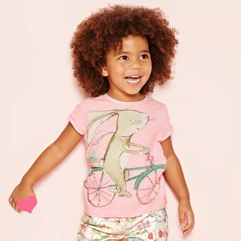 Nyt mærke Pige t-shirt Europæisk stil Piger sommeren shirts stribe tegneserie kanin korte ærmer Barn tøj, børn, tøj, t-shirts