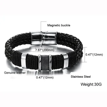 Nyt Mærke Titanium Læder Magnet Vævet Charme Læder armbånd Armbånd til Mænd