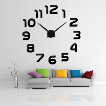 Nyt varm stue vægur 3d clocks akryl spejl mærkat Nål Moderne mekanisk moderne diy mode ur gratis fragt