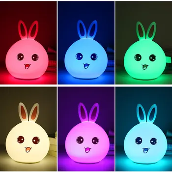 Nytår gave Sød Kanin LED Nat Lys RGB-Flerfarvet Silikone Touch Sensor For Børn Baby sengelampe Kontrol Nightlight