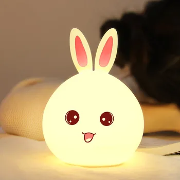 Nytår gave Sød Kanin LED Nat Lys RGB-Flerfarvet Silikone Touch Sensor For Børn Baby sengelampe Kontrol Nightlight