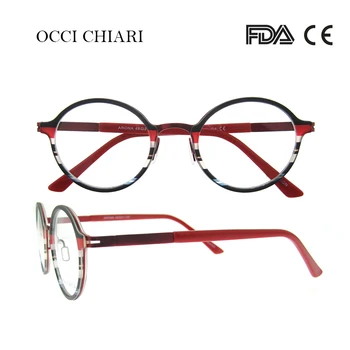 OCCI CHIARI Italien Design Navy Seje Striber Fuld-rim-Brillerne på, Håndlavet, Runde, Klare Glas, Med de Gennemsigtige Briller W-COLONO