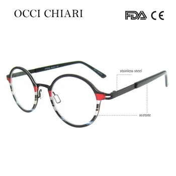 OCCI CHIARI Italien Design Navy Seje Striber Fuld-rim-Brillerne på, Håndlavet, Runde, Klare Glas, Med de Gennemsigtige Briller W-COLONO