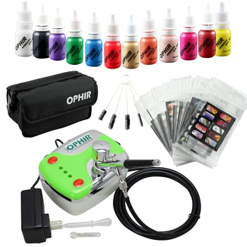 OFIR Nail Art Værktøj 0,3 mm Airbrush Kit med Kompressor til Nail Art Airbrushing Stencil & Taske & Børste Set_OP-NA001P