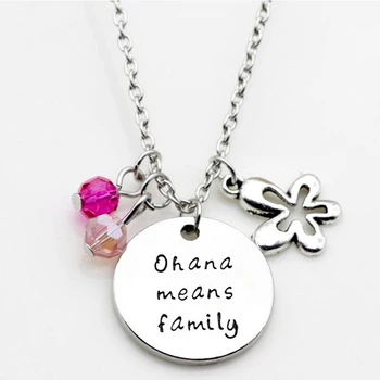 Ohana Means Family Halskæde Inspireret af Lilo & Stitch. Sølv Farvet Krystaller, til Kvinder eller Piger