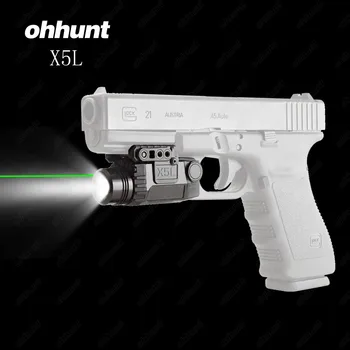 Ohhun Taktisk LED Lommelygte X5L Hvidt Lys 190 lumen Integreret Grøn Laser Syn 20mm Picatinny Skinne Skydning Jagt Lys