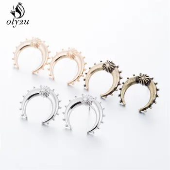 Oly2u Vintage Sølv guld Farve moon Øreringe Håndlavet Cirkel i Midten Øreringe Bali Wrap Mode Smykker Til Kvinder