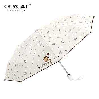 OLYCAT Automatisk Paraply Regn Kvinder Dejlig Kat Folde Parasoller Vindtæt Sort Coating Anti UV-Parasol Kvinders Paraply Pige
