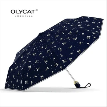 OLYCAT Solcreme Automatisk Folde Paraply Regn Kvinder Ægte Brand Floral Style 8K Aluminium Vindtæt Jul Piger Gave